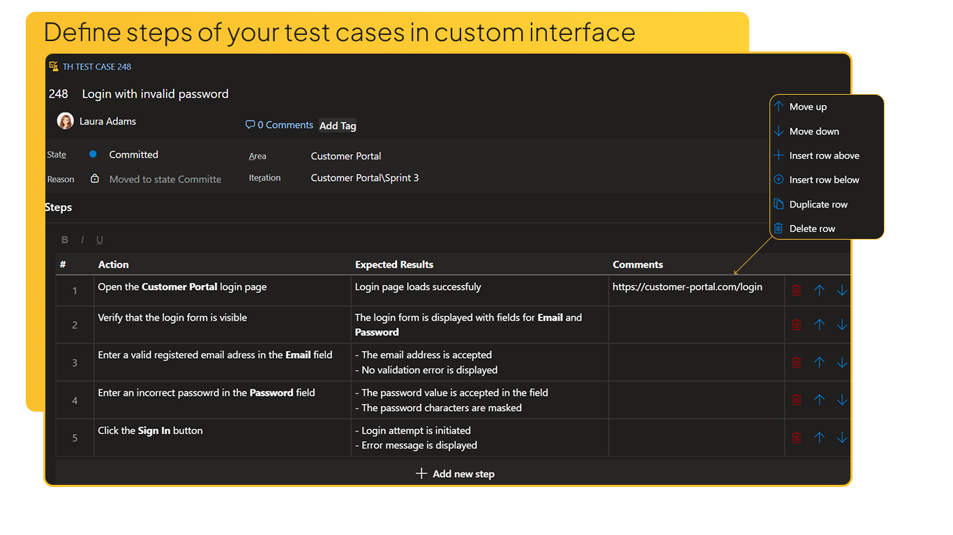 Define steps of your test cases in a custom interface