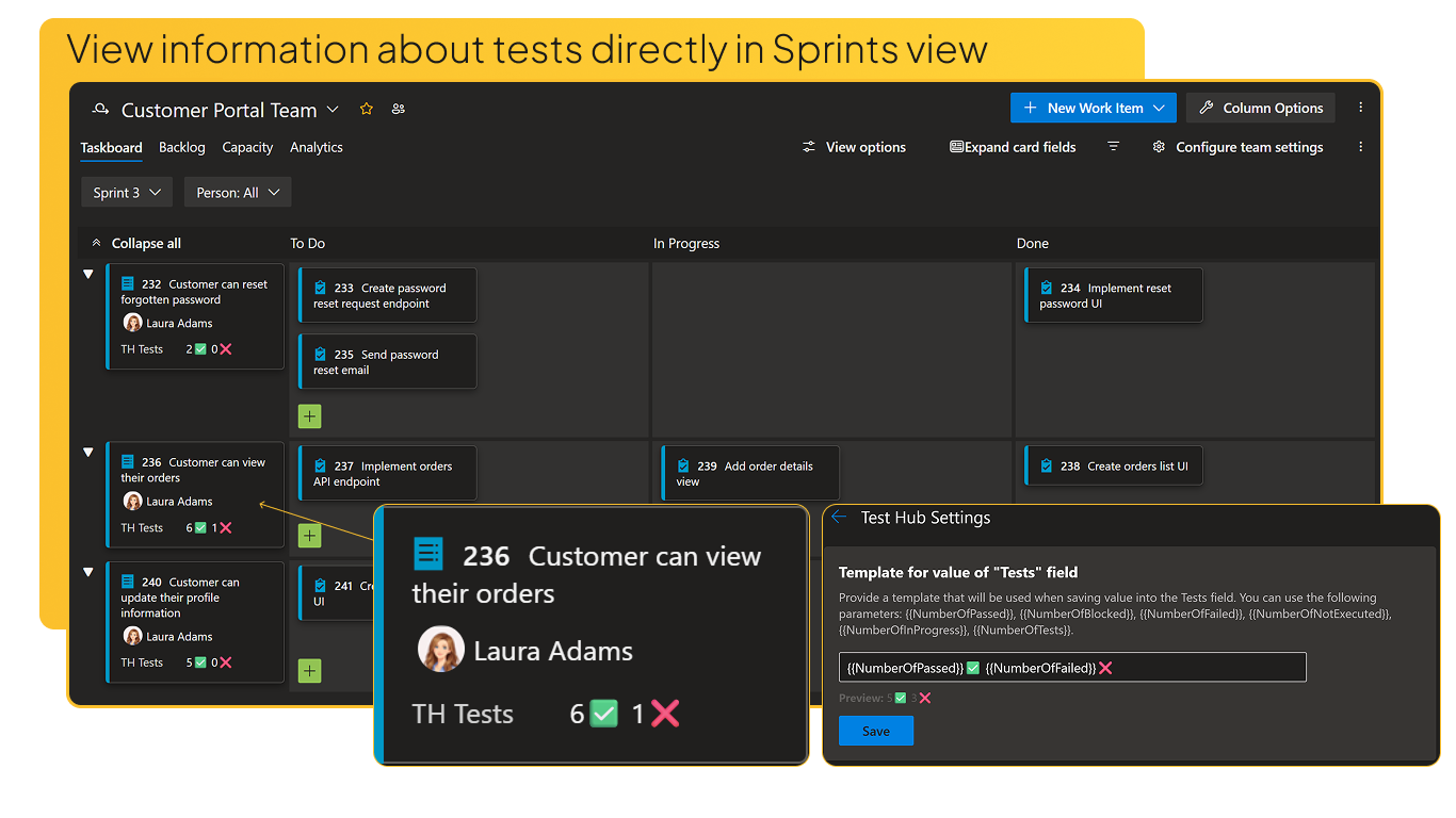 View information about tests directly in Sprints view