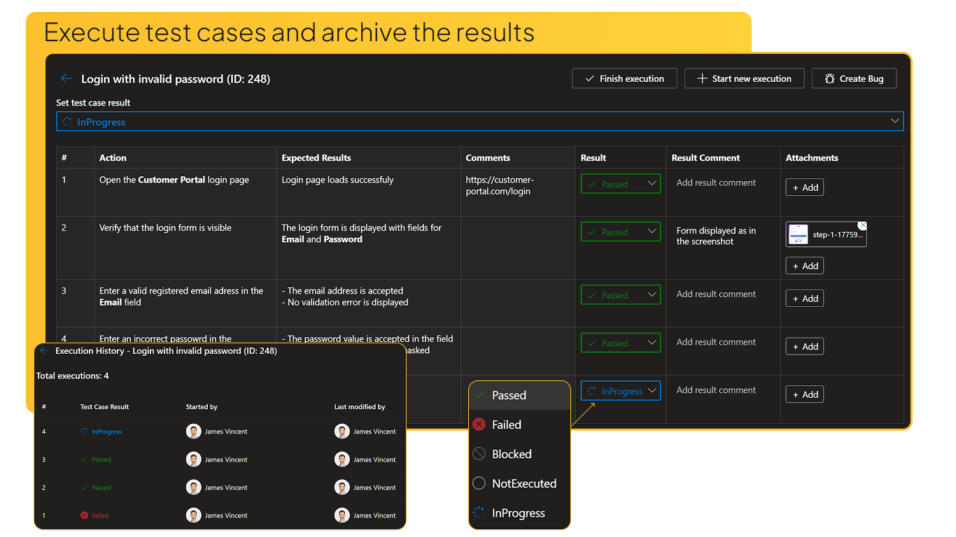 Execute test cases and archive the results