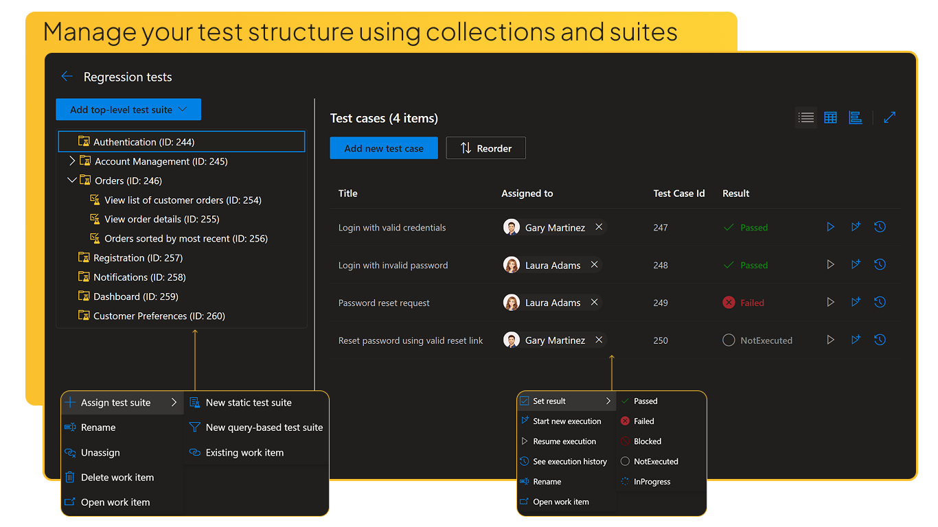 Manage your test structure using collections and suites